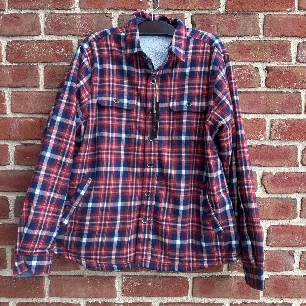 Tailor Vintage $148 Country Road Plaid Sherpa Shirt Jacket Men’s XXL NWT